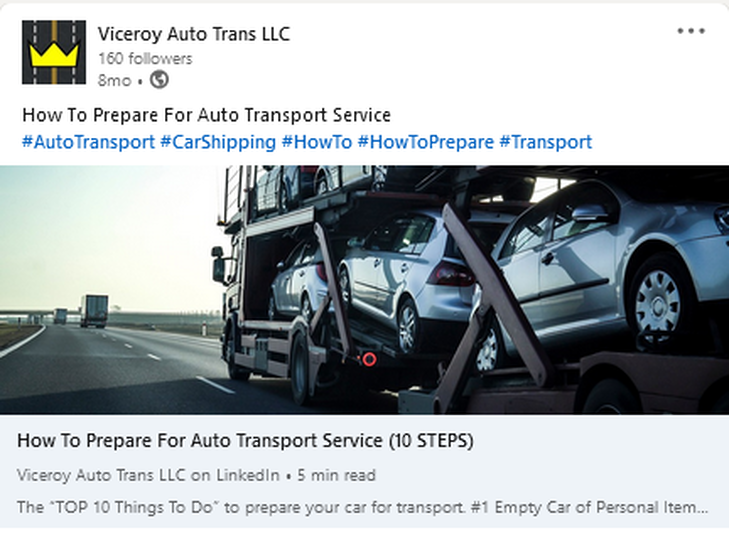Viceroy Auto on Linked In How to Prepare for Auto Transport 